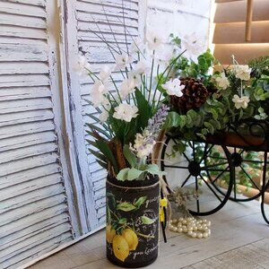 Farmhouse Lemon Decor Rustic Lemon Vase Floral Arrangement Lemon Kitchen Decor